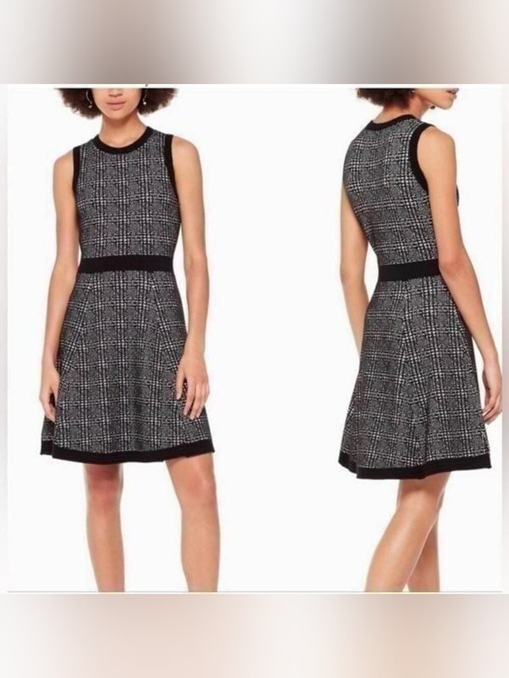 Kate Spade Sleeveless Black & White Plaid Fit-and-Flare Dress SZ XS New No Tags